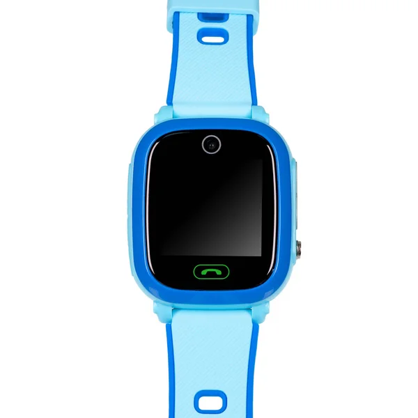 Smart watch for children in blue with a flat blank black screen for inscriptions — 스톡 사진