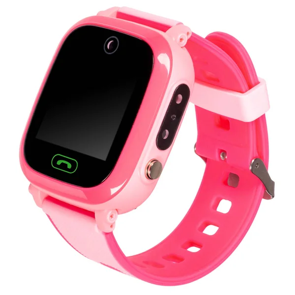 Smartwatch für Kinder in rosa mit einem flachen, schwarzen Bildschirm für Beschriftungen — Stockfoto