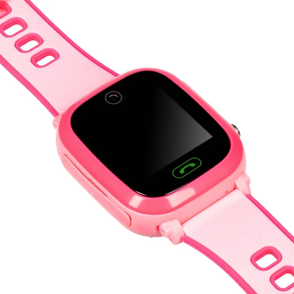 Smartwatch für Kinder in rosa mit einem flachen, schwarzen Bildschirm für Beschriftungen — Stockfoto