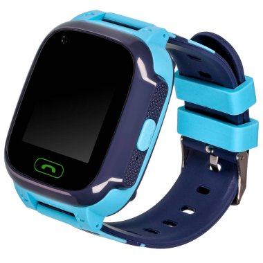 Yazıtlar için düz siyah ekranı olan mavili çocuklar için akıllı saat