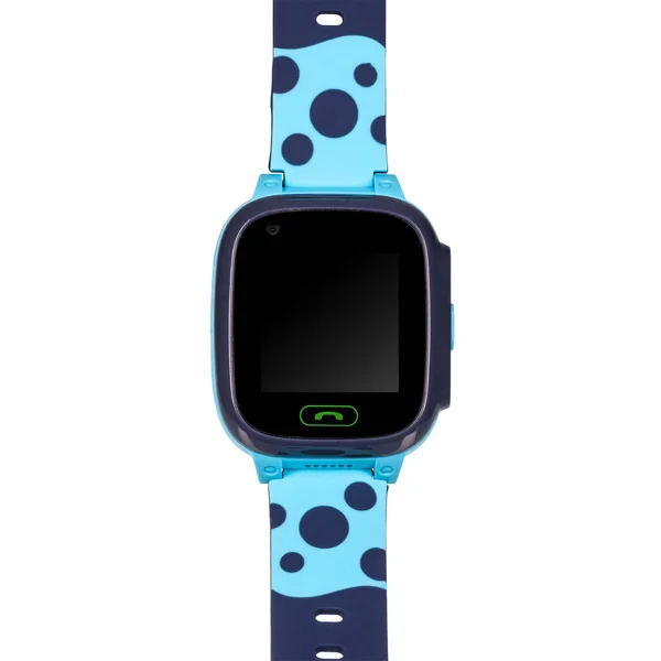 Розумний годинник для дітей в синьому кольорі з порожнім чорним екраном для написів — стокове фото