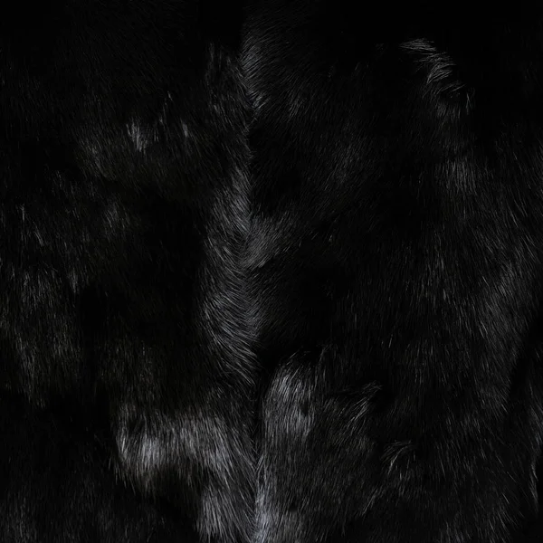 Texture Natural Black Shiny Fur Beautiful Wavy Folds — Stock Photo, Image