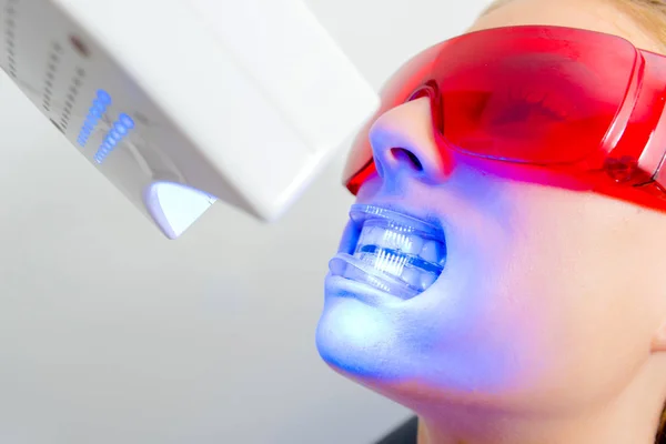 Closeup of lady receiving dental treatment — Stock Photo, Image