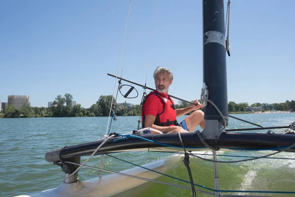 Enjoying extreme sailing with racing sailboat — Stock Photo, Image