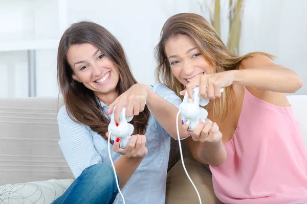 Melhores amigos jogando videogames — Fotografia de Stock