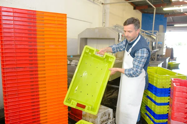 Preparing the crates and man — Stock Photo, Image