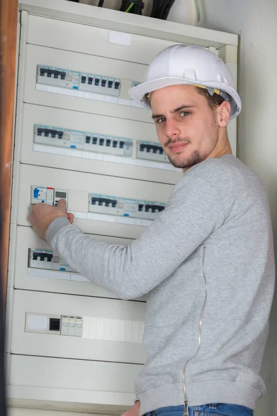 Repairing the panel and technician — Stock Photo, Image