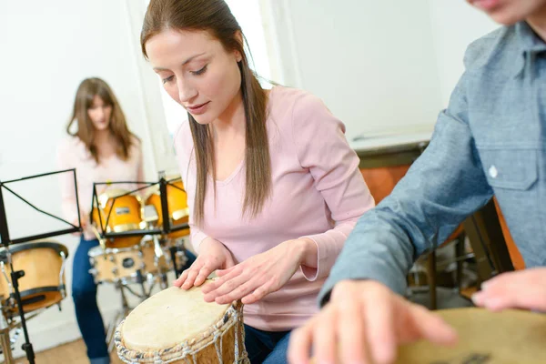 Drummers in a lesson — Stock Photo, Image
