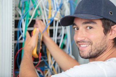 electrician at work and electrician clipart