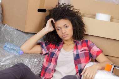 young woman bored with moving clipart