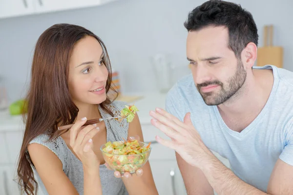 Trying the cereals and hungry — Stock Photo, Image