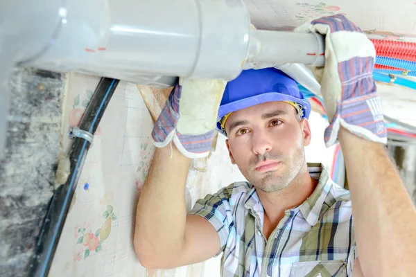 Builder fitting pvc pipe — Stock Photo, Image