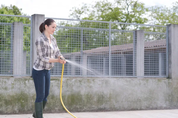 Rengöringstiden för kennel assistent — Stockfoto