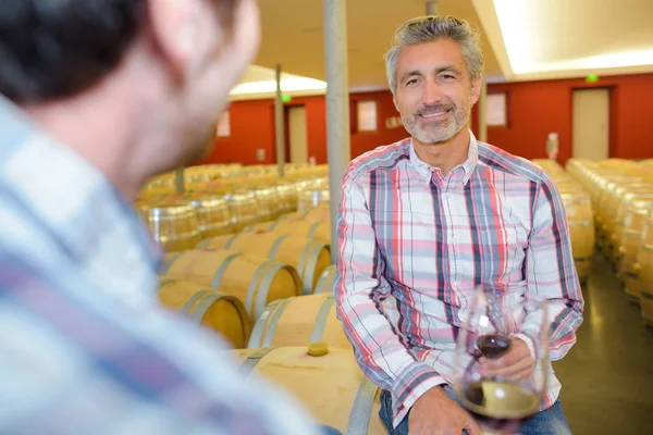 Weinprobe im Weinkeller — Stockfoto