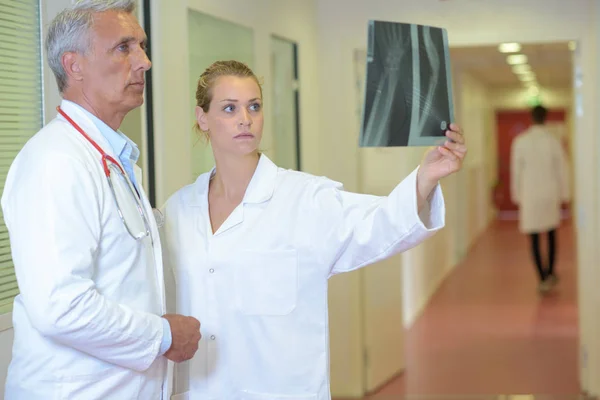 Médicos analisando um raio-x — Fotografia de Stock