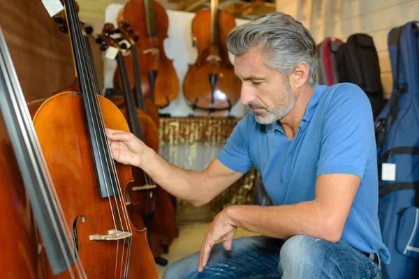 Inspectie van de cello en cello — Stockfoto