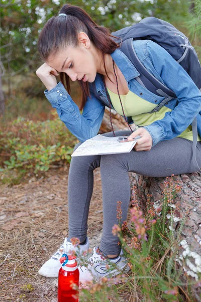 Frustrierter Spaziergänger schaut auf Karte — Stockfoto