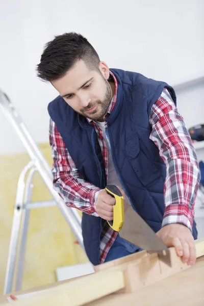 Mann sägt Holz und Mann — Stockfoto