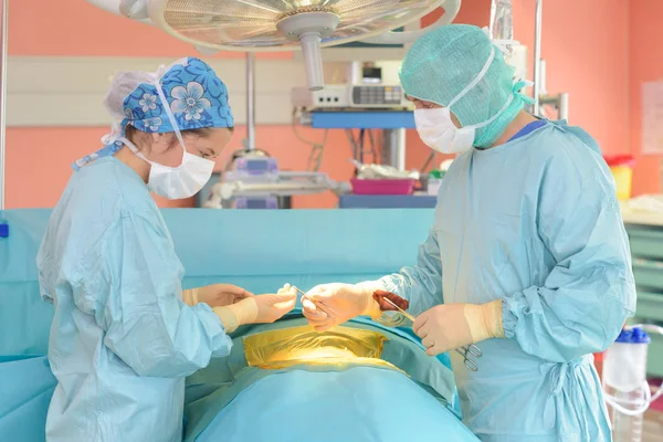 Chirurgen controleren van een patiënt in een chirurgische operatiekamer — Stockfoto