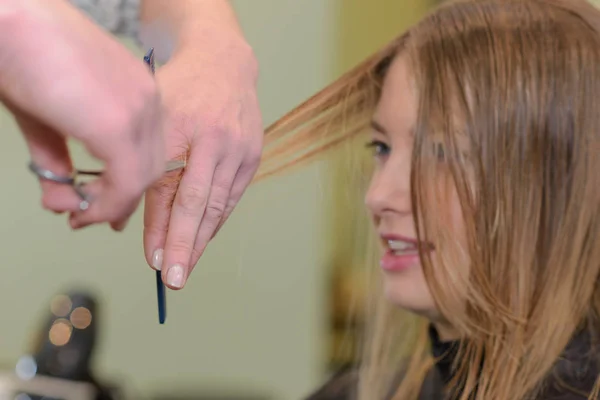 Kadeřnice ostříhala vlasy ženy — Stock fotografie