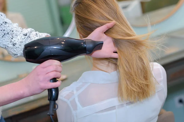 プロの美容師が髪を乾燥 — ストック写真