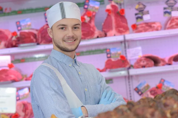 Portret jonge slager leerling — Stockfoto