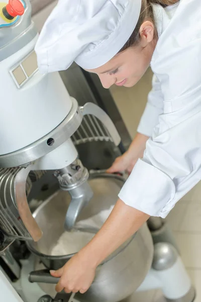 Chef with mixing machine — Stock Photo, Image