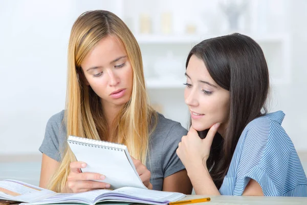 Zwei Studentinnen lernen gemeinsam für die Prüfung — Stockfoto