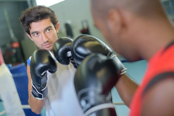 Mannen, tot elkaar in een bokswedstrijd inlijsten — Stockfoto