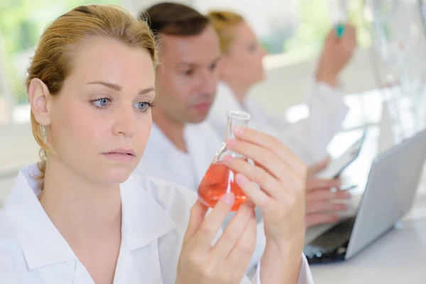 Lab technicus controleren oplossingen — Stockfoto