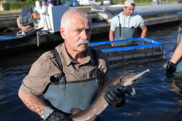 Fiskare och fisk — Stockfoto