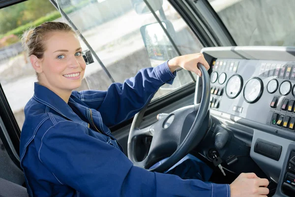 Portrait of woman in cab of vehicle — Stock Photo, Image