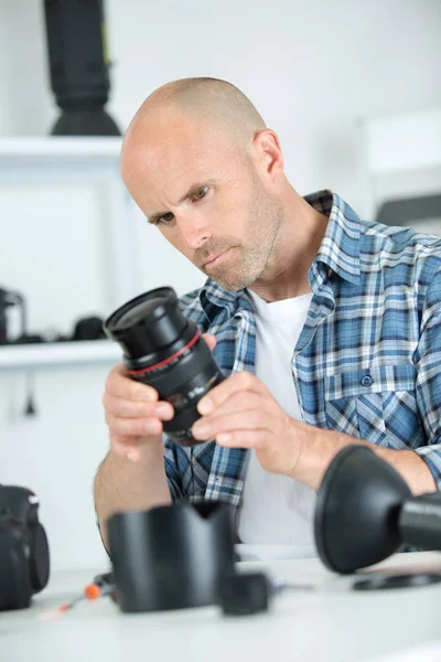 Lenses on photographer desk — Stock Photo, Image