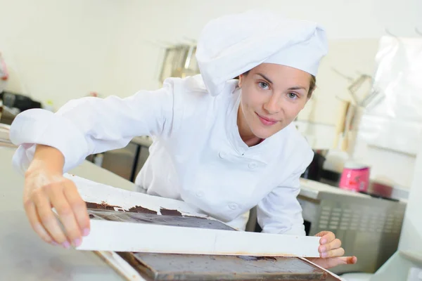 Flatten the chocolate and woman — Stock Photo, Image