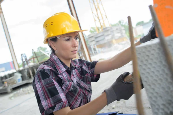 Female worker outside industry — Stock Photo, Image