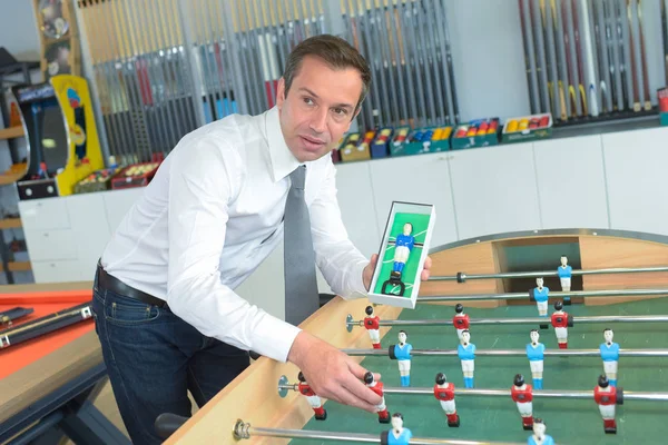 Table football salesman and table — Stock Photo, Image