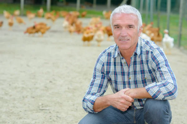 Poultry farmer in the field — Stock Photo, Image