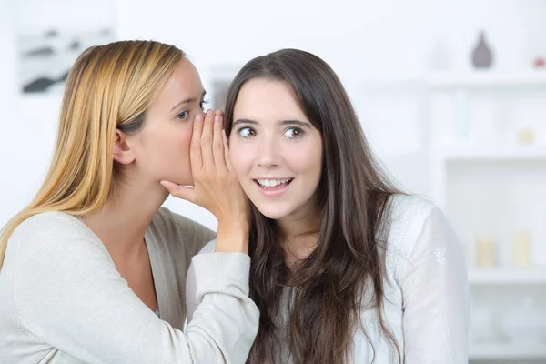 Klatsch und Tratsch: Frau erzählt ihrer Freundin Geheimnisse — Stockfoto