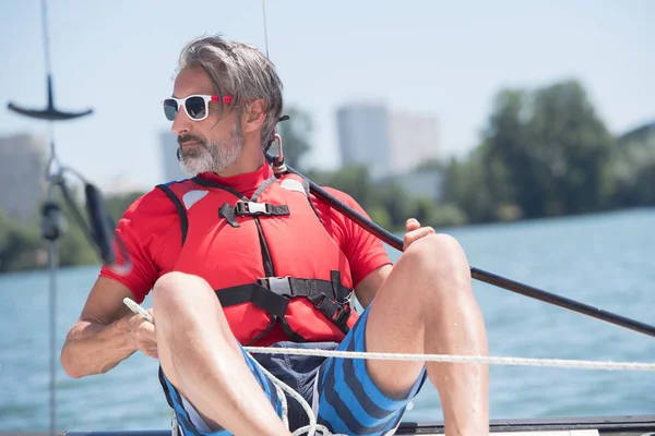 Man wearing life jacket — Stock Photo, Image