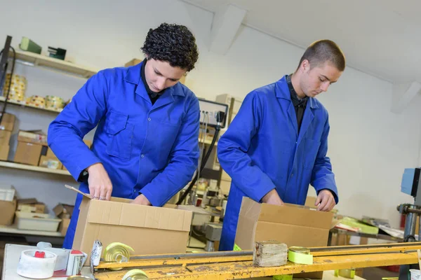 Pessoal que recebe produtos de triagem de mercadorias recebidas e que prepara a expedição — Fotografia de Stock