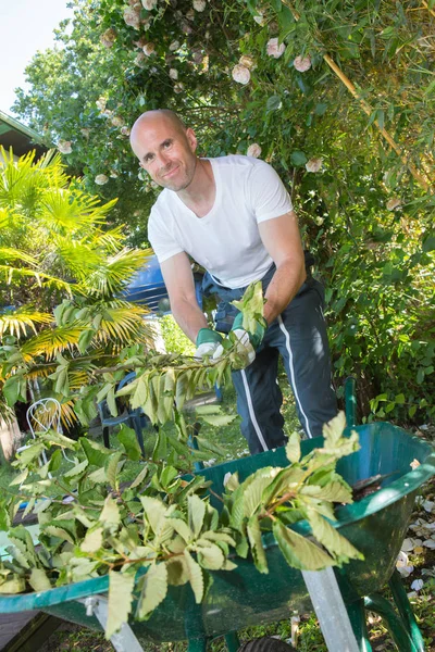 Hombre jardinería al aire libre en verano naturaleza — Foto de Stock