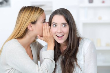 female telling secret to her friend clipart