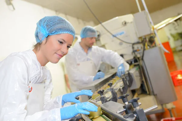 Fabrikarbeiter und Handschuhe — Stockfoto