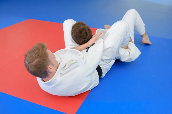 Rear view of two people in martial arts hold — Stock Photo, Image