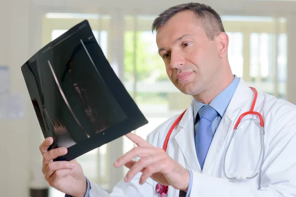 Dokter kijkt naar röntgenfoto — Stockfoto