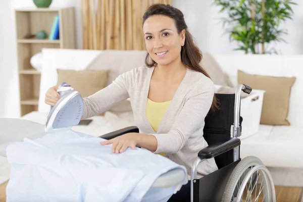 Disable Woman Ironing Home — Stock Photo, Image