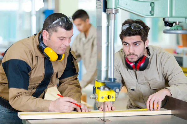 Ritratto Falegnami Che Tagliano Legno — Foto Stock