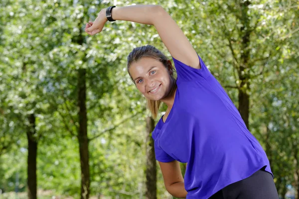 Happy Woman Stretching Nature — Stock Photo, Image