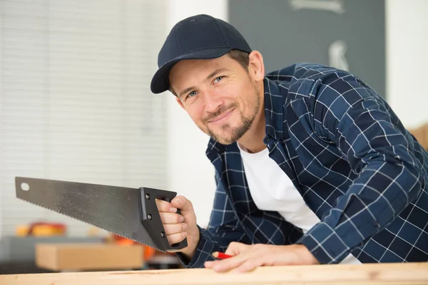 Homem Com Ferramentas Carpintaria — Fotografia de Stock