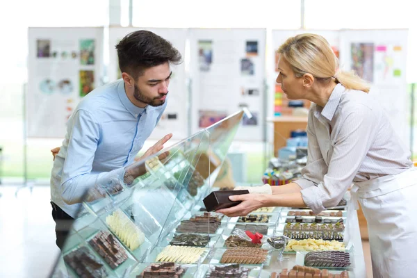 Chocolade Tentoonstelling Klant Bestellen Chocolade — Stockfoto